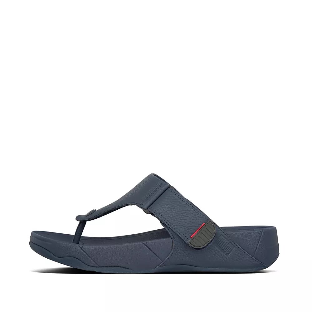 Navy Men\'s Fitflop TRAKK II Leather Toe-Post Sandals | NZ.36IBF