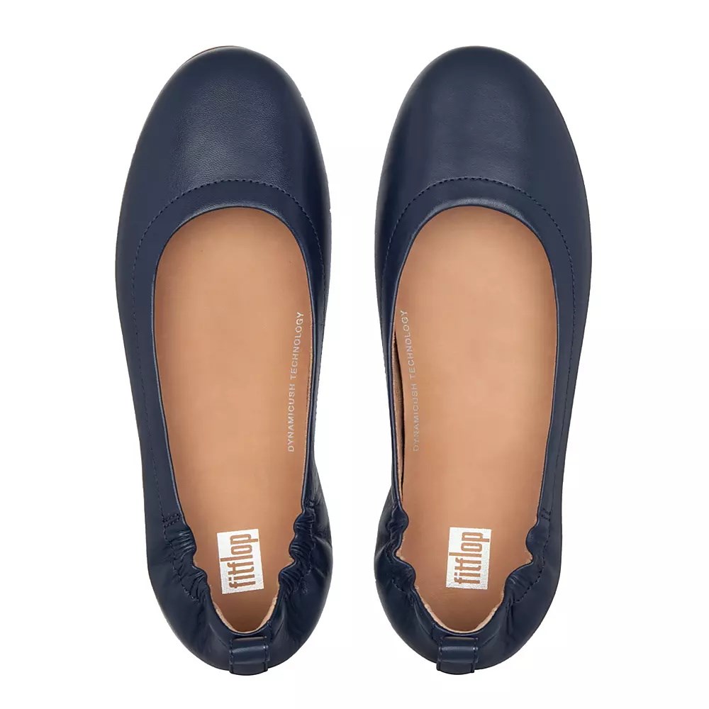 Navy Women's Fitflop ALLEGRO Soft Leather Ballet Flats | NZ.24CBU