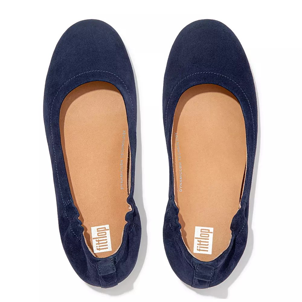 Navy Women's Fitflop ALLEGRO Suede Ballet Flats | NZ.67SYJ