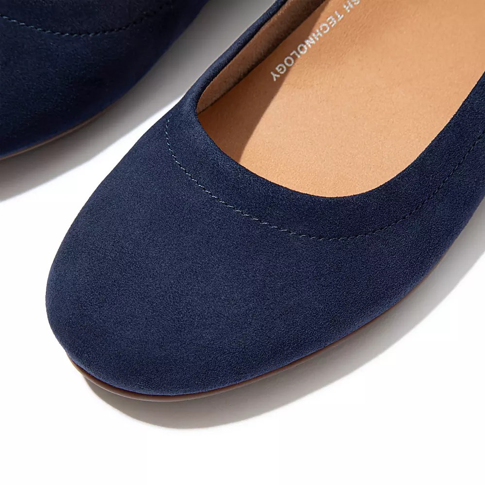 Navy Women's Fitflop ALLEGRO Suede Ballet Flats | NZ.67SYJ