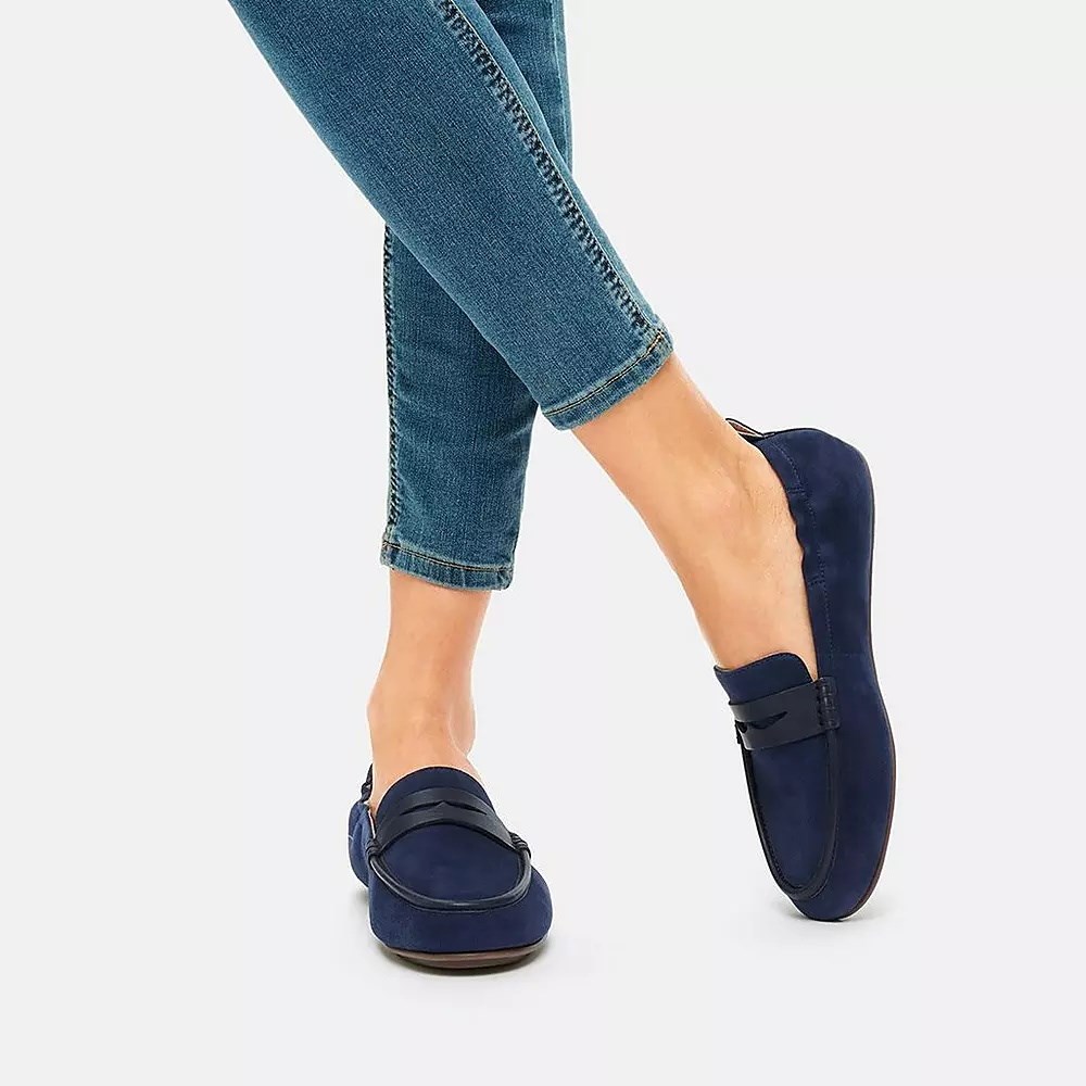 Navy Women's Fitflop ALLEGRO Suede Penny Loafers | NZ.34ELS