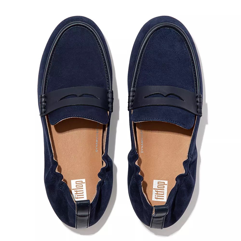 Navy Women's Fitflop ALLEGRO Suede Penny Loafers | NZ.34ELS