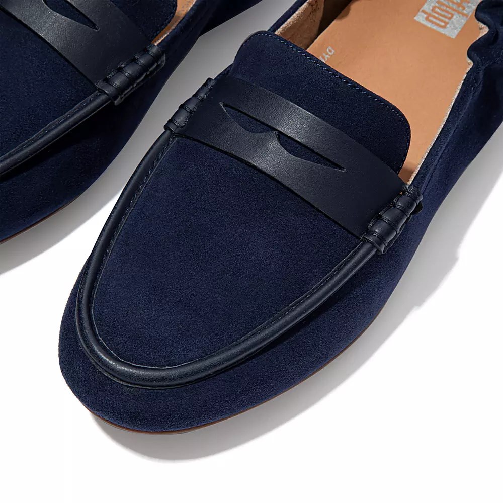 Navy Women's Fitflop ALLEGRO Suede Penny Loafers | NZ.34ELS