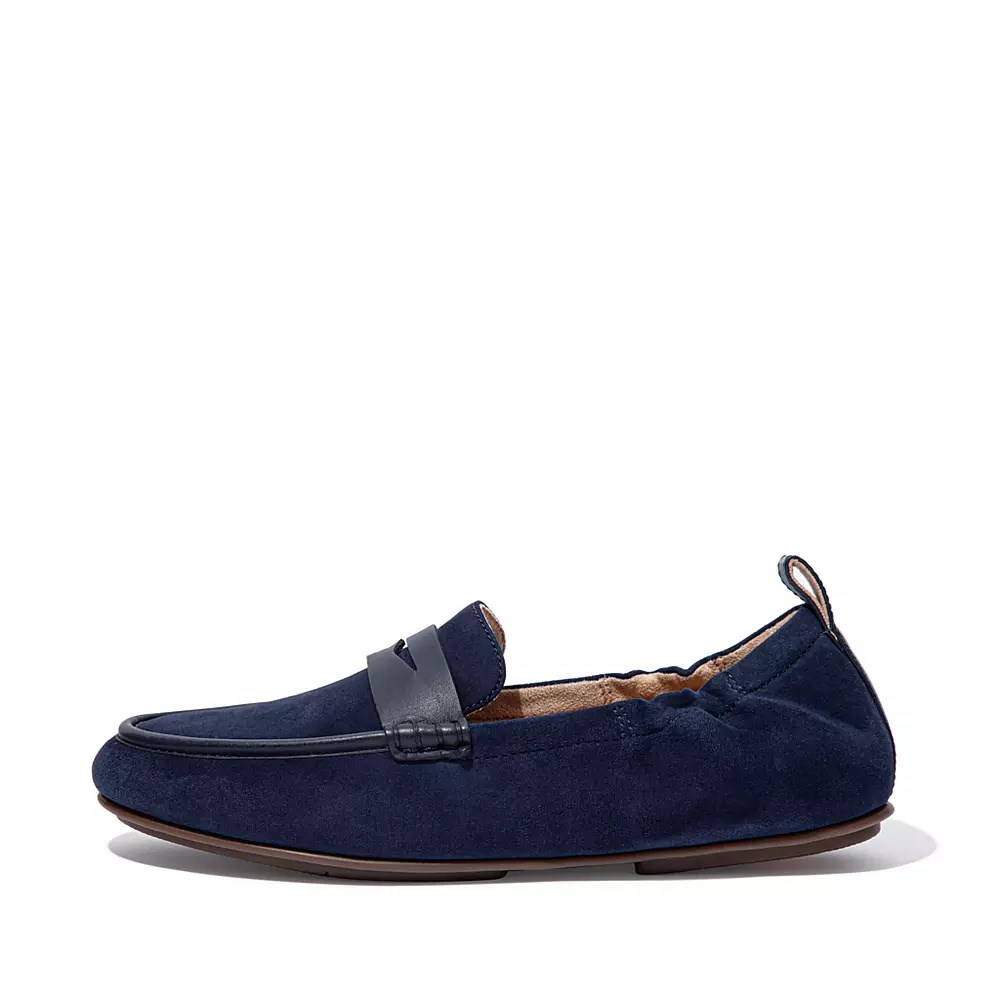 Navy Women\'s Fitflop ALLEGRO Suede Penny Loafers | NZ.34ELS