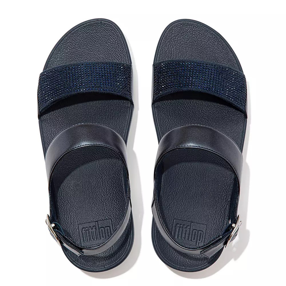 Navy Women's Fitflop LULU Crystal Back-Strap Sandals | NZ.63QLO