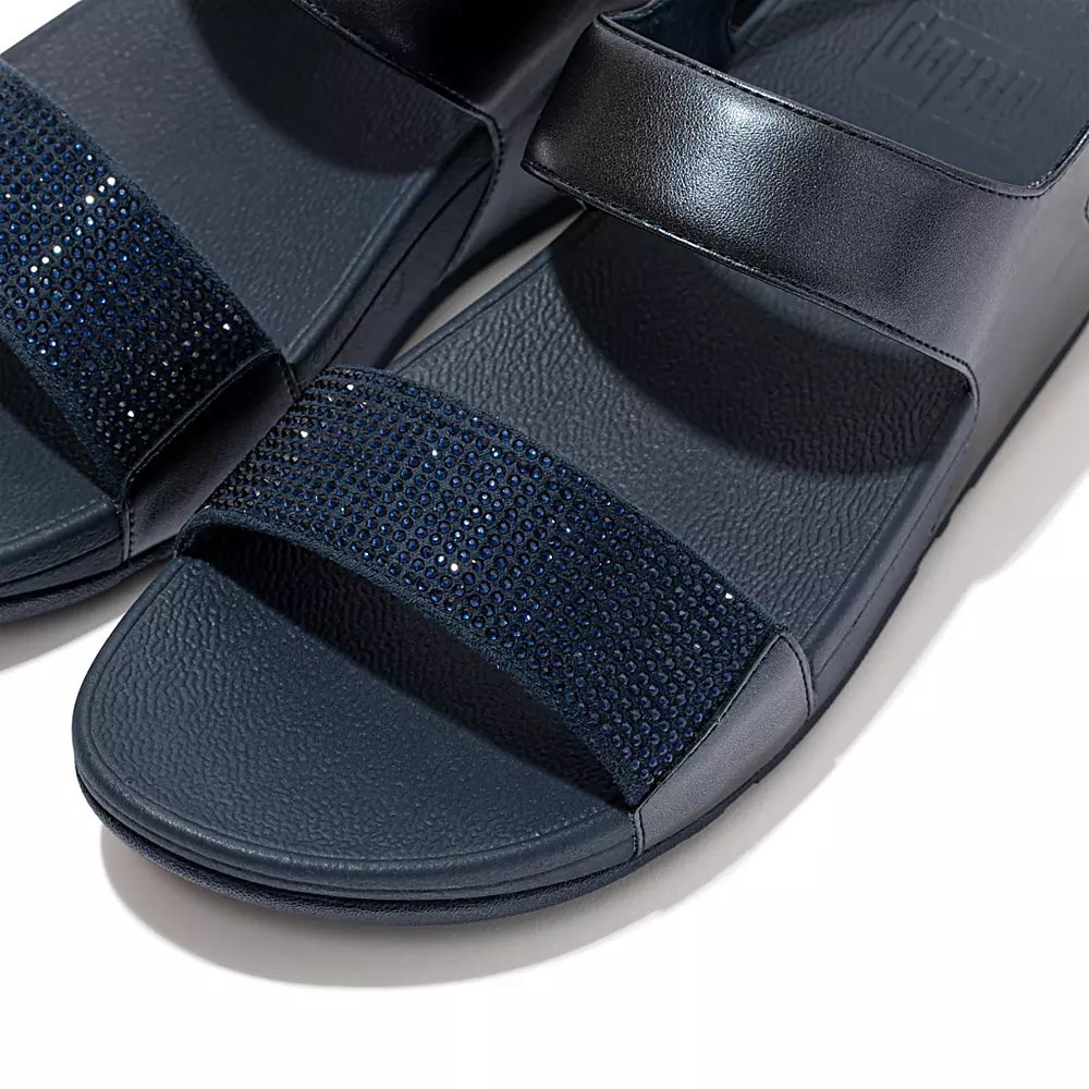 Navy Women's Fitflop LULU Crystal Back-Strap Sandals | NZ.63QLO