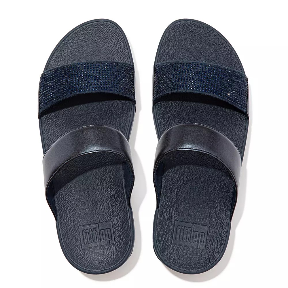 Navy Women's Fitflop LULU Crystal Slides | NZ.12YFE