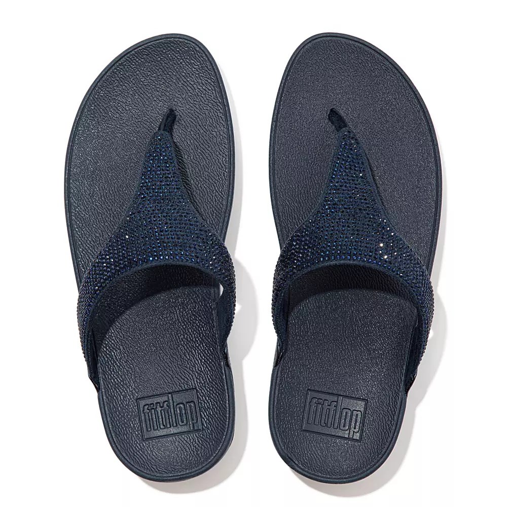 Navy Women's Fitflop LULU Crystal Toe-Post Sandals | NZ.29IEC