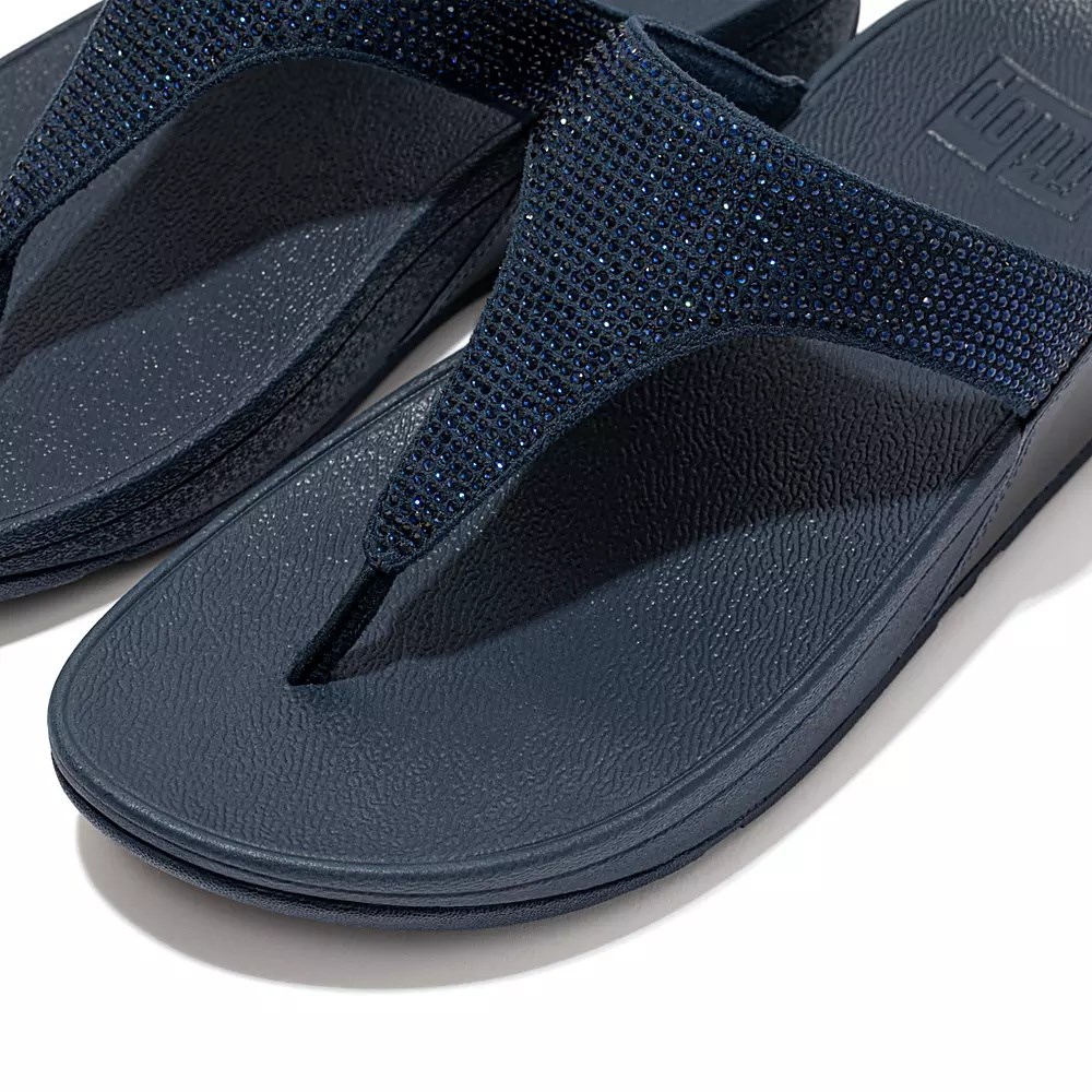 Navy Women's Fitflop LULU Crystal Toe-Post Sandals | NZ.29IEC