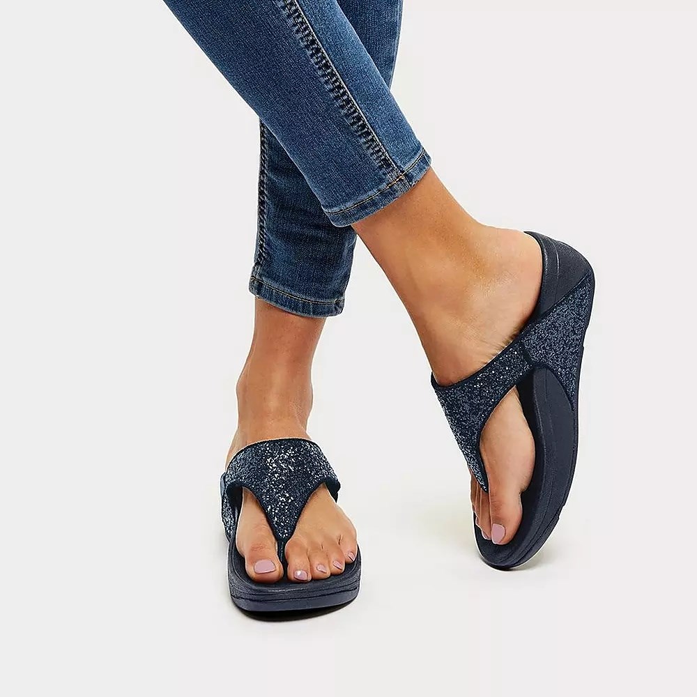 Navy Women's Fitflop LULU Glitter Toe-Post Sandals | NZ.04FAW