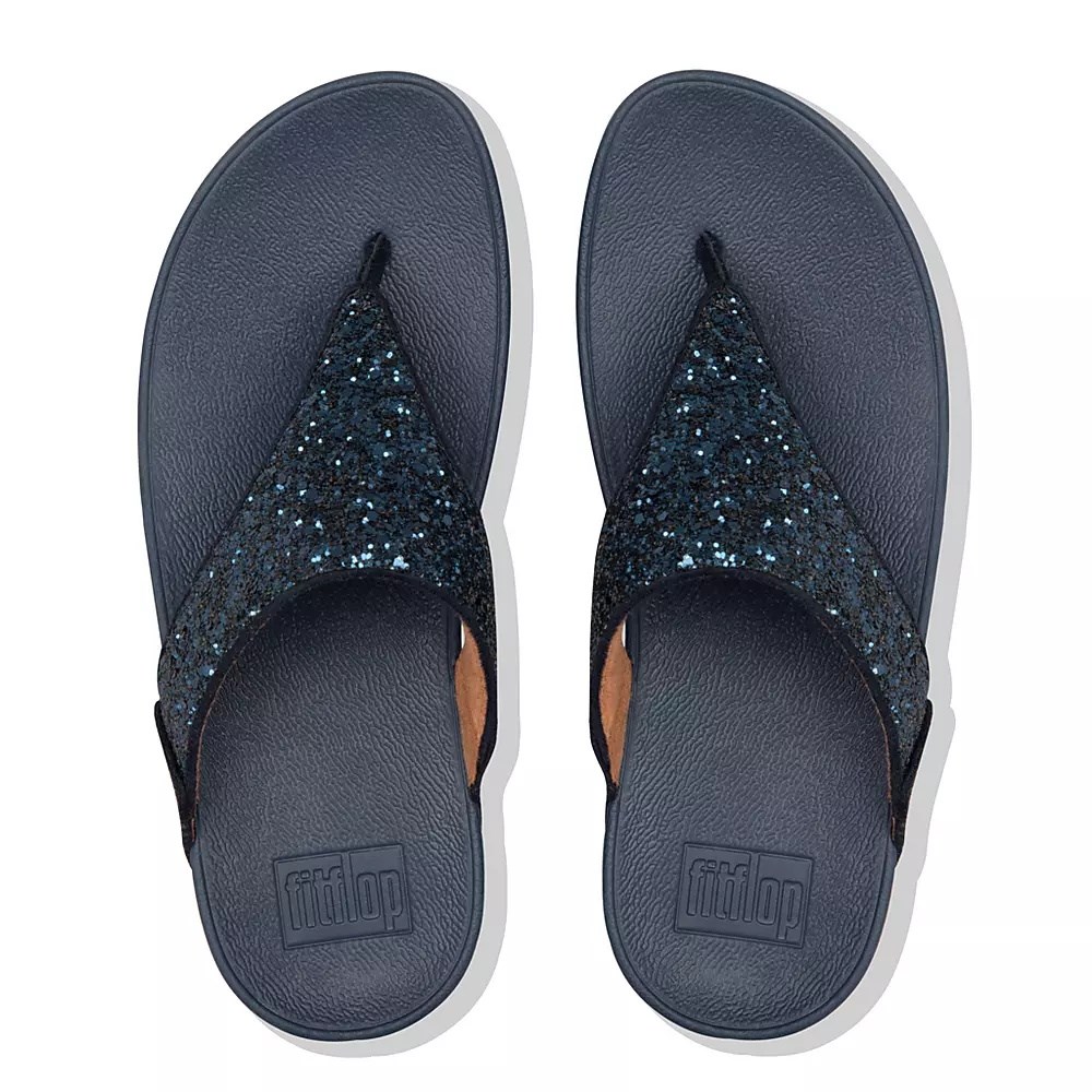 Navy Women's Fitflop LULU Glitter Toe-Post Sandals | NZ.04FAW