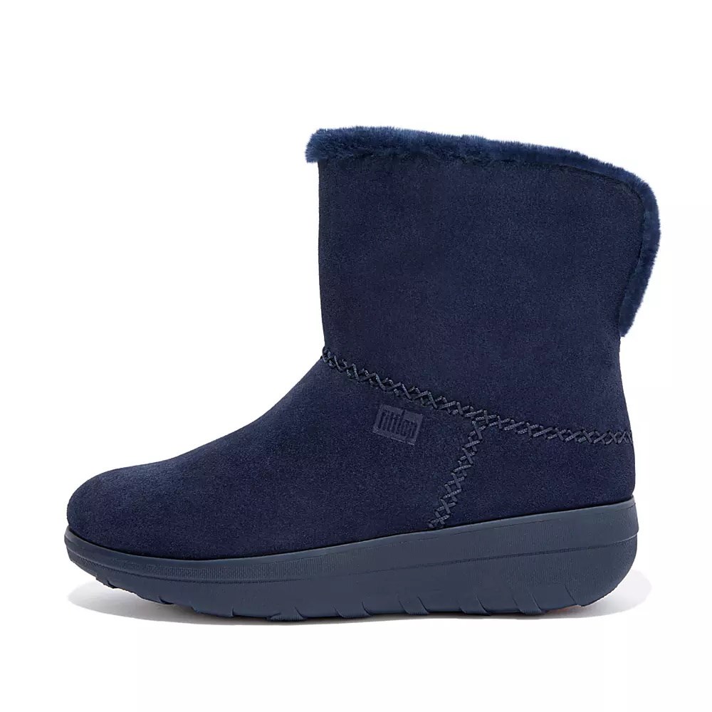 Navy Women's Fitflop MUKLUK SHORTY Shearling-Lined Suede Ankle Boots | NZ.49LWF