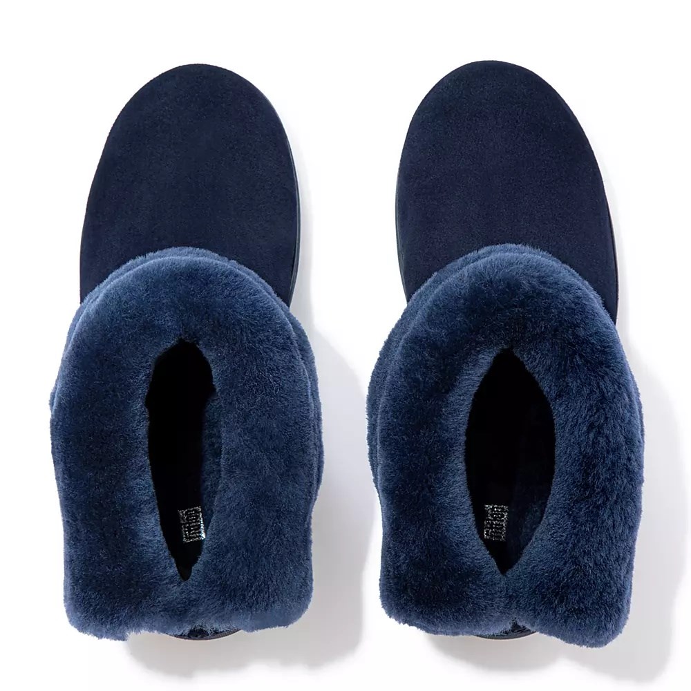 Navy Women's Fitflop MUKLUK SHORTY Shearling-Lined Suede Ankle Boots | NZ.49LWF