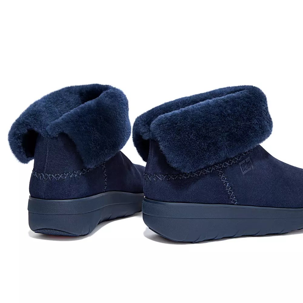 Navy Women's Fitflop MUKLUK SHORTY Shearling-Lined Suede Ankle Boots | NZ.49LWF