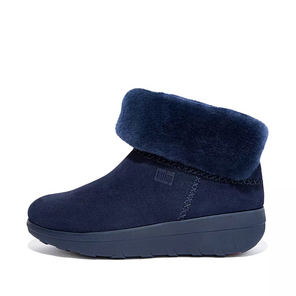 Navy Women\'s Fitflop MUKLUK SHORTY Shearling-Lined Suede Ankle Boots | NZ.49LWF