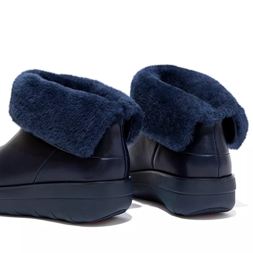 Navy Women's Fitflop MUKLUK SHORTY Waterproof Shearling-Lined Ankle Boots | NZ.06GIM