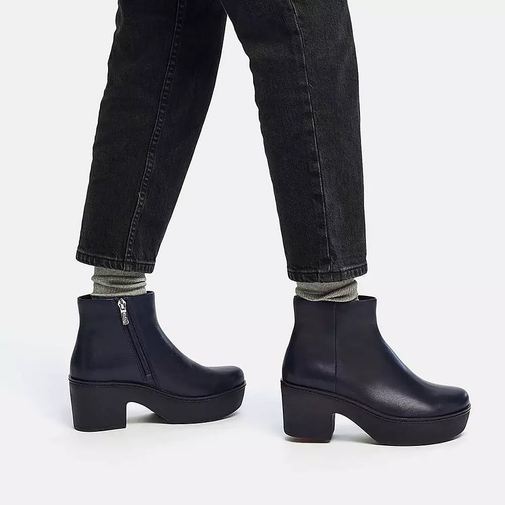 Navy Women's Fitflop PILAR Leather Platform Boots | NZ.40DVO