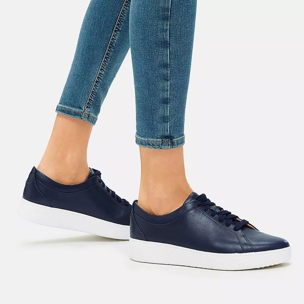 Navy Women's Fitflop RALLY Leather Sneakers | NZ.82CLA