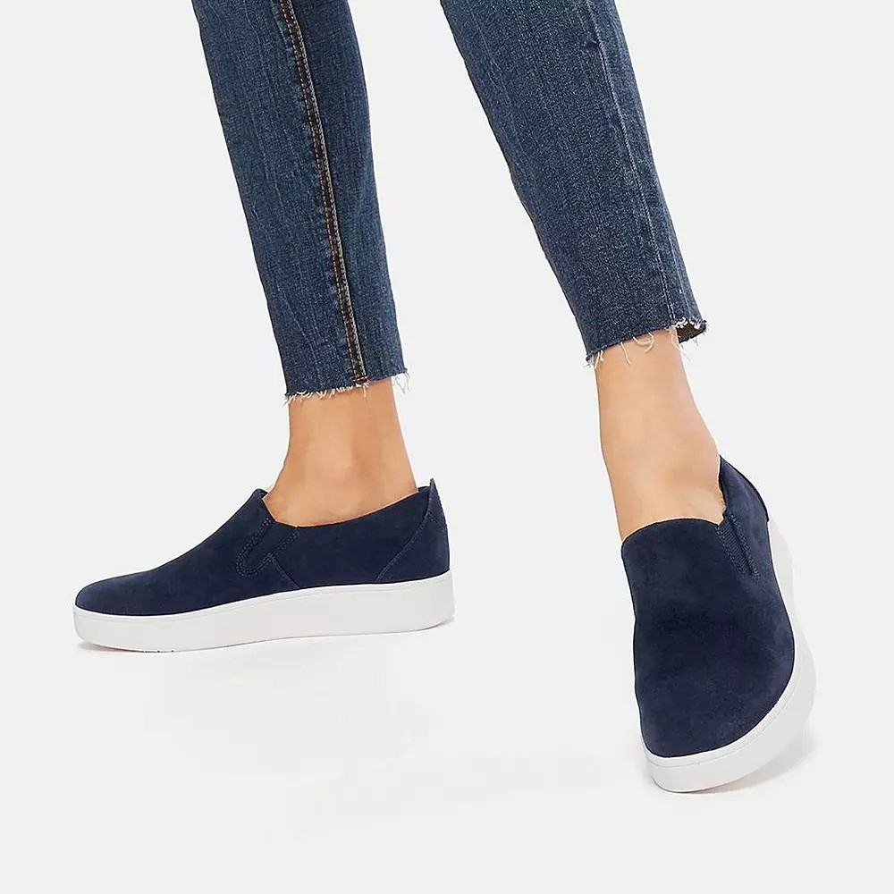 Navy Women's Fitflop RALLY Suede Slip On Sneakers | NZ.36OJZ