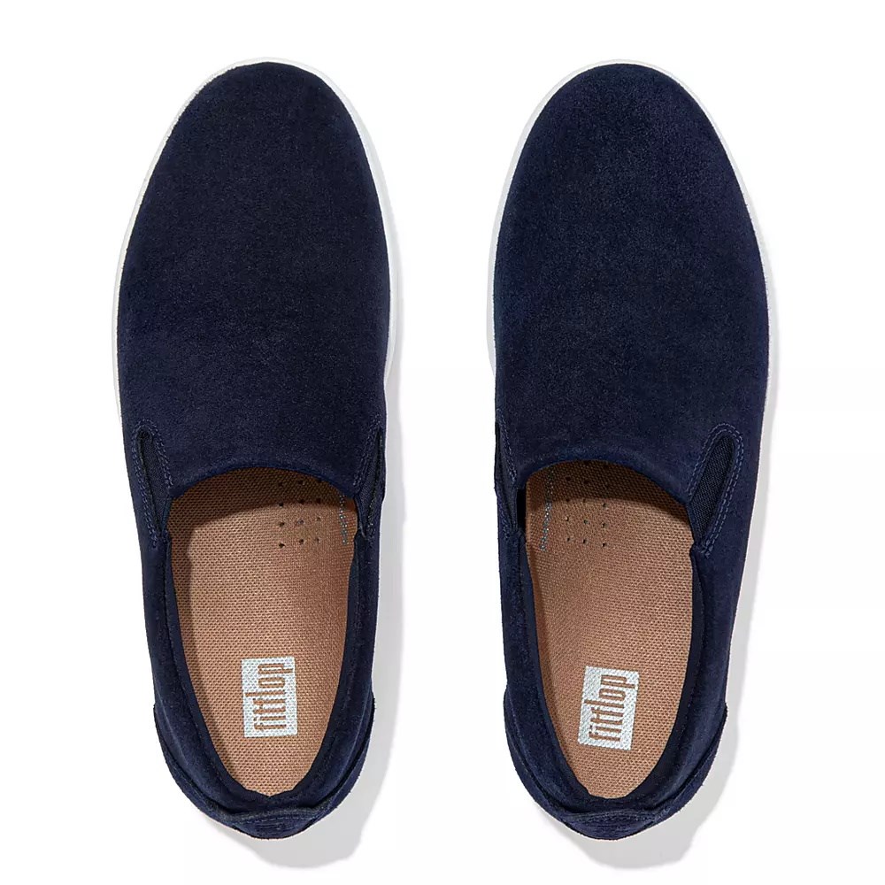 Navy Women's Fitflop RALLY Suede Slip On Sneakers | NZ.36OJZ