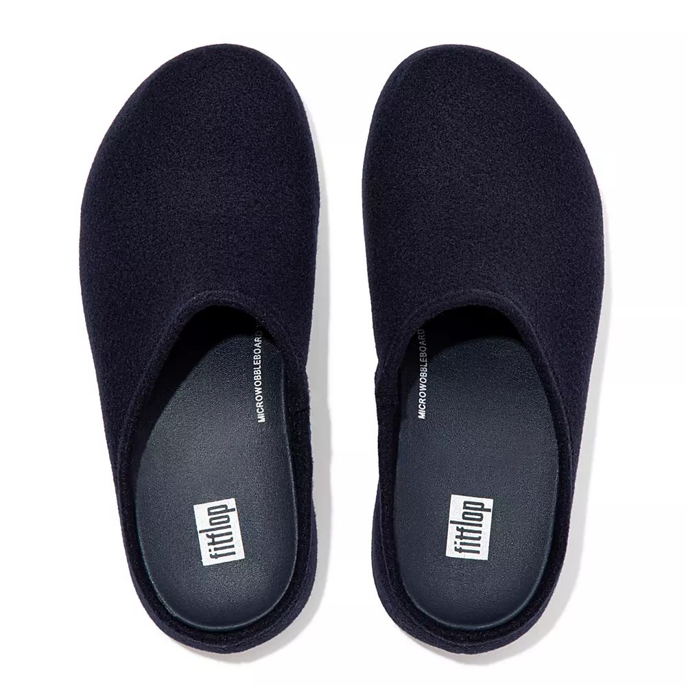 Navy Women's Fitflop SHUV Cushy Felt Clogs | NZ.16OZT