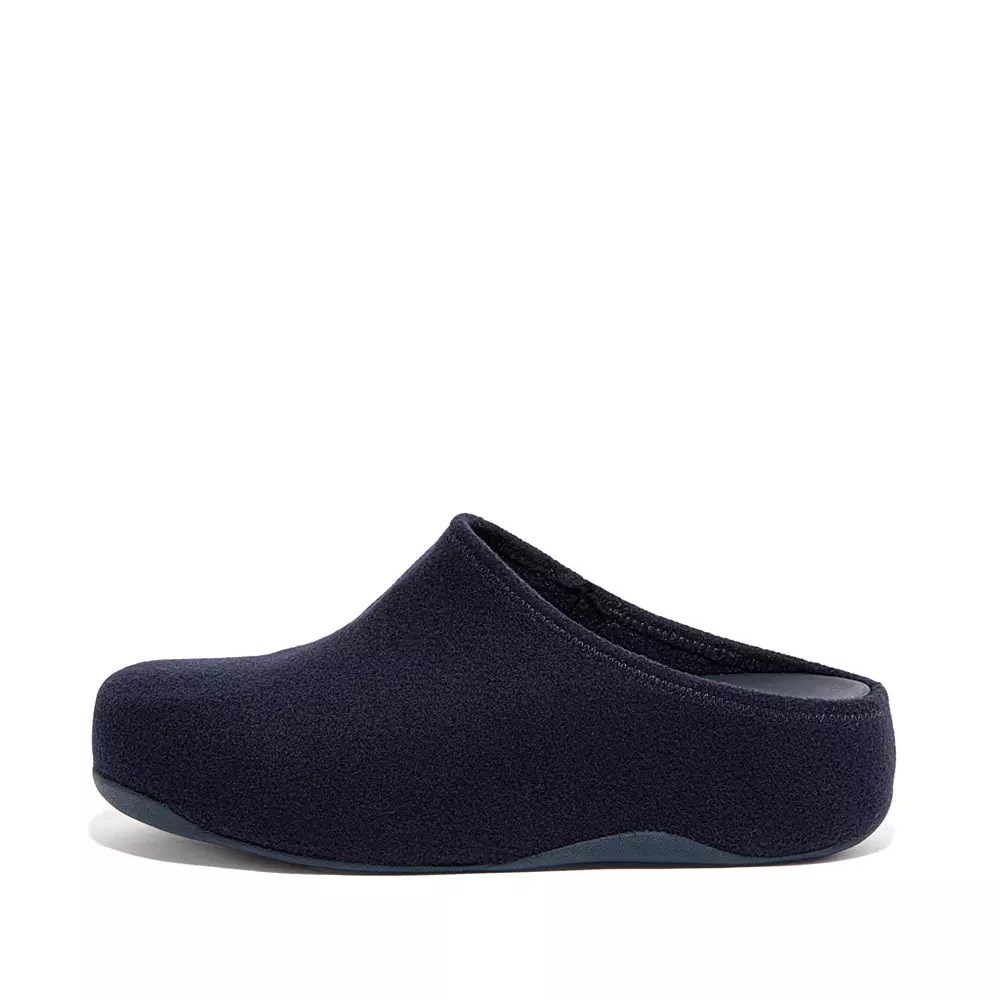 Navy Women\'s Fitflop SHUV Cushy Felt Clogs | NZ.16OZT