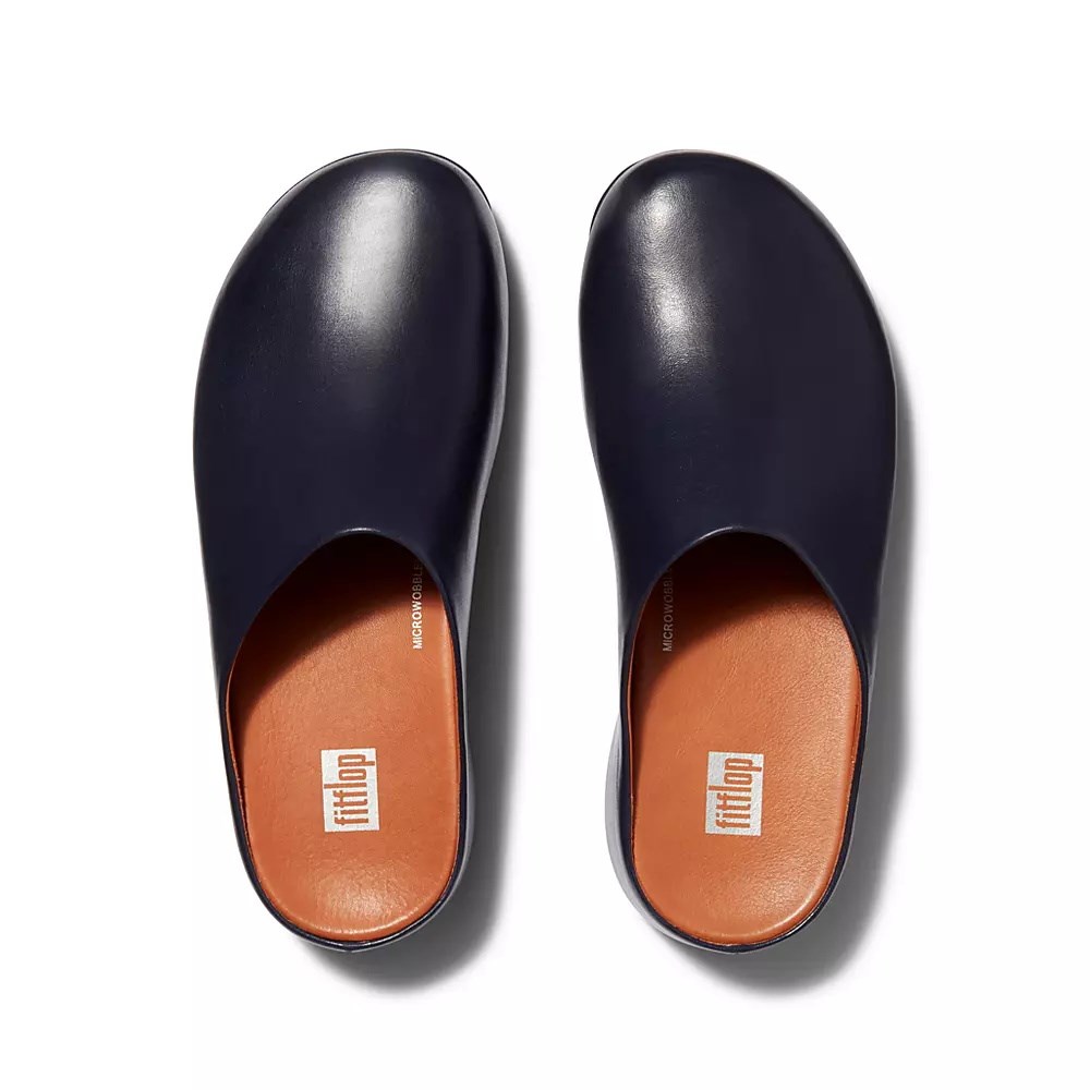 Navy Women's Fitflop SHUV Leather Clogs | NZ.60JHS