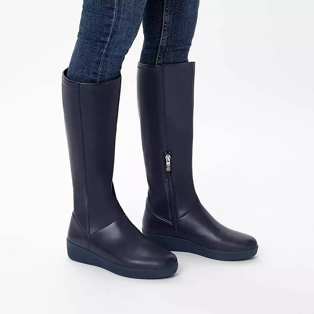 Navy Women's Fitflop SUMI Stretch Knee-high Boots | NZ.50PAV