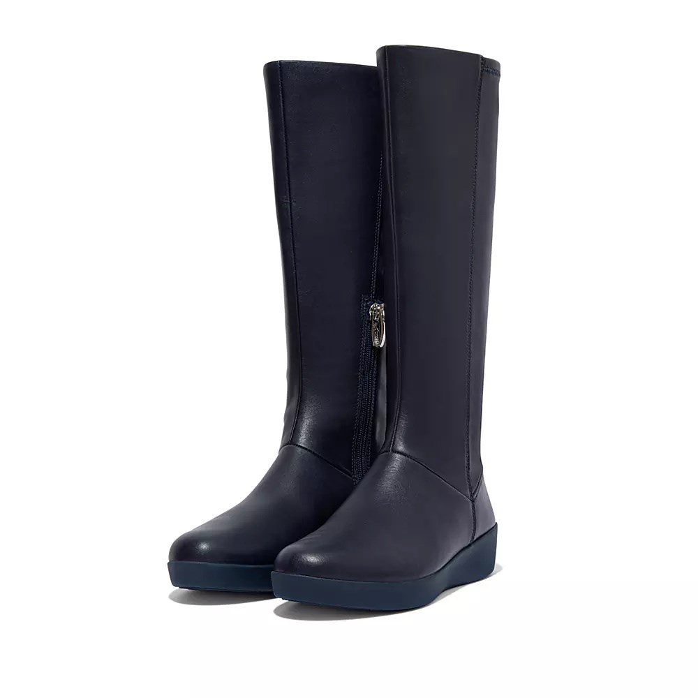 Navy Women's Fitflop SUMI Stretch Knee-high Boots | NZ.50PAV