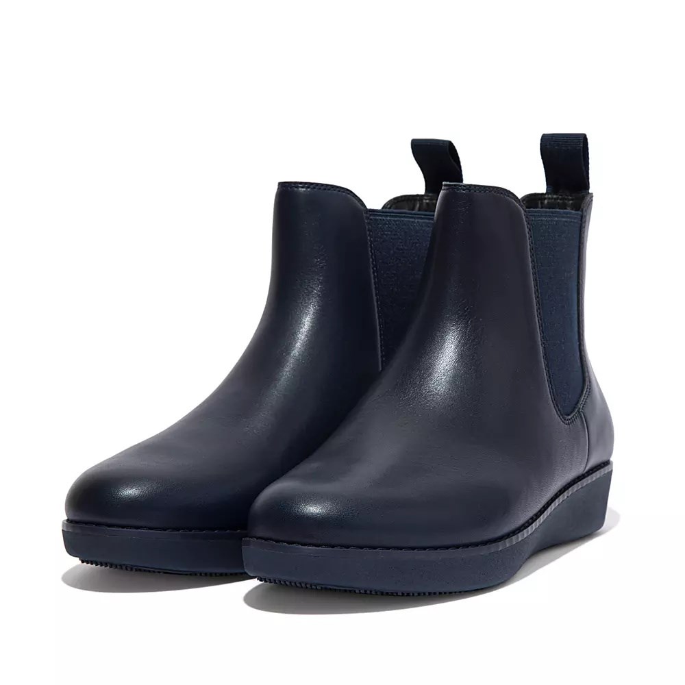 Navy Women's Fitflop SUMI Waterproof Leather Chelsea Boots | NZ.94NMP