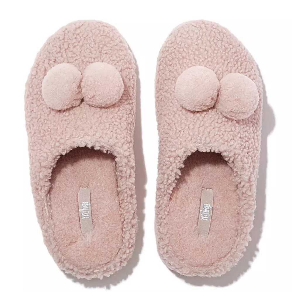 Pink Women's Fitflop SHUV Pom-Pom Shearling Clog Slippers | NZ.15PRO