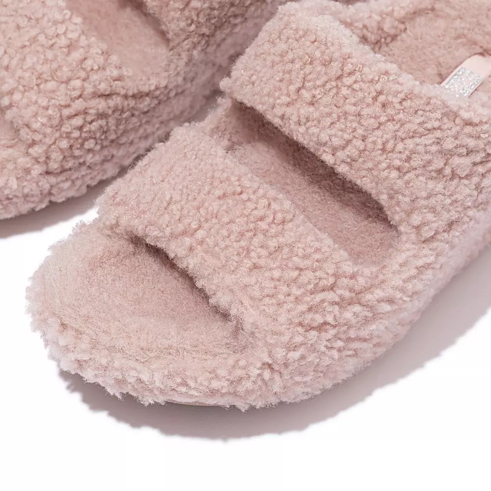 Pink Women's Fitflop SHUV Two-Bar Shearling Slides | NZ.89RWM