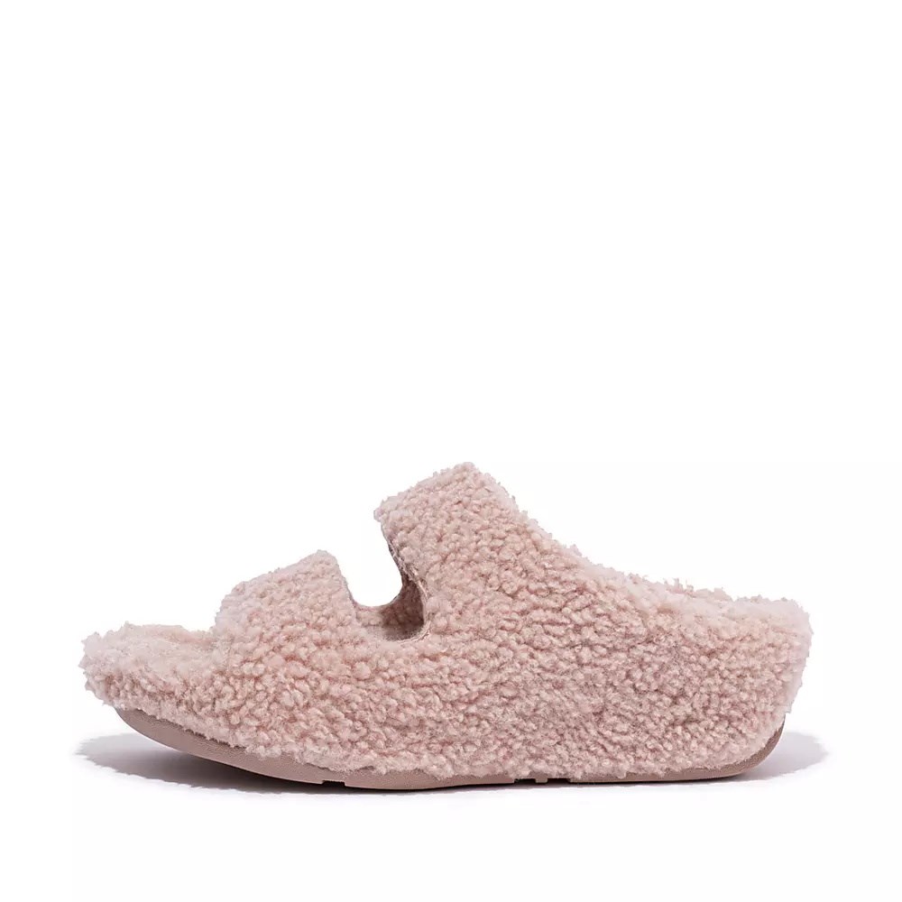 Pink Women\'s Fitflop SHUV Two-Bar Shearling Slides | NZ.89RWM