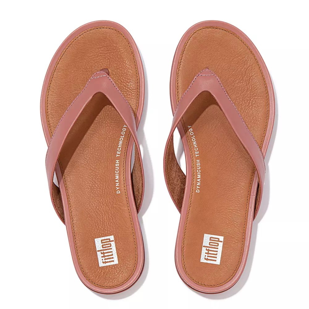 Rose / Brown Women's Fitflop GRACIE Leather Flip Flops | NZ.67HJV