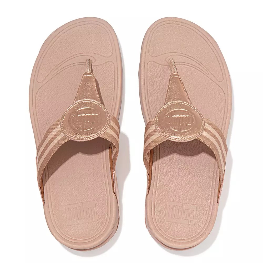 Rose / Gold Women's Fitflop WALKSTAR Webbing Toe-Post Sandals | NZ.12EKM