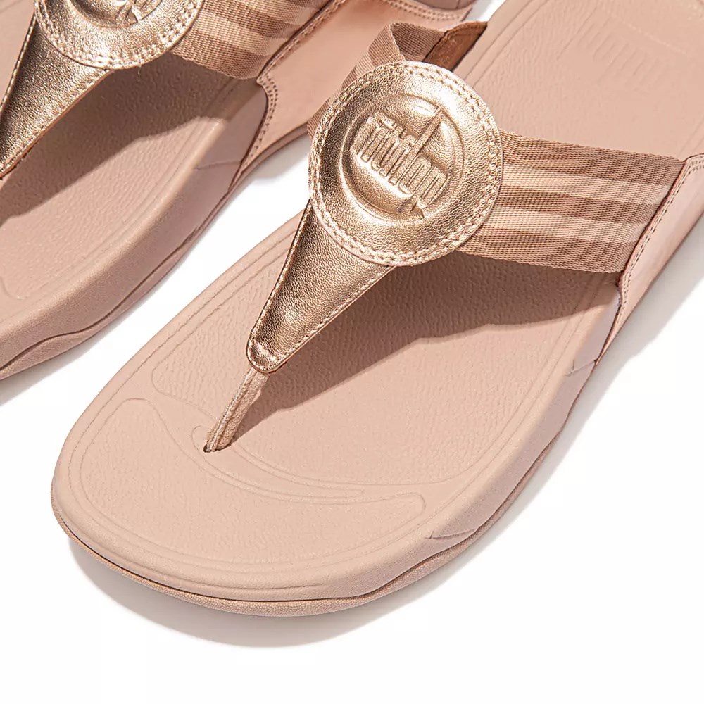 Rose / Gold Women's Fitflop WALKSTAR Webbing Toe-Post Sandals | NZ.12EKM