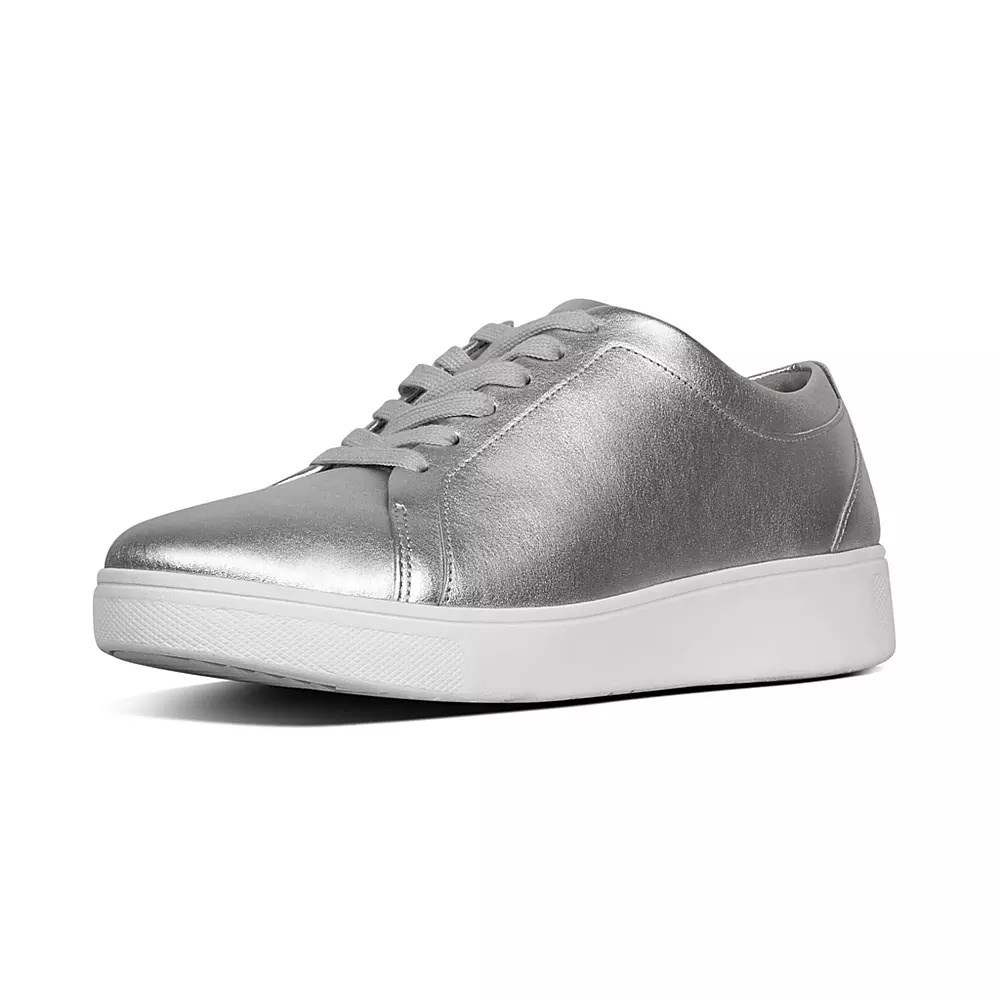 Silver Women's Fitflop RALLY Leather Sneakers | NZ.05SRN