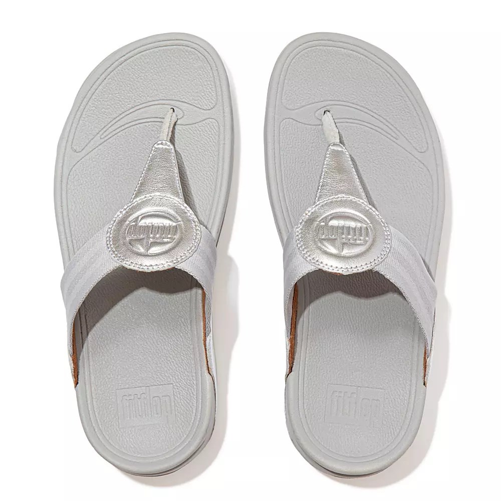 Silver Women's Fitflop WALKSTAR Webbing Toe-Post Sandals | NZ.42OEZ