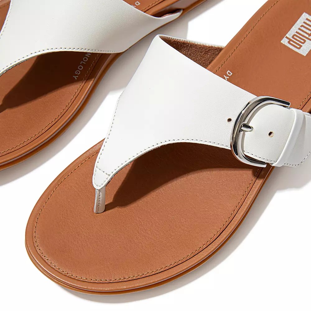 White Women's Fitflop GRACIE Buckle Leather Toe-Post Sandals | NZ.12NUM