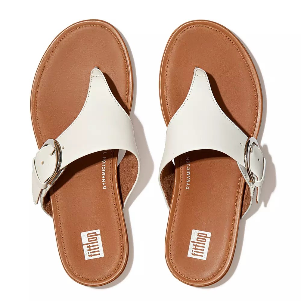 White Women's Fitflop GRACIE Buckle Leather Toe-Post Sandals | NZ.12NUM