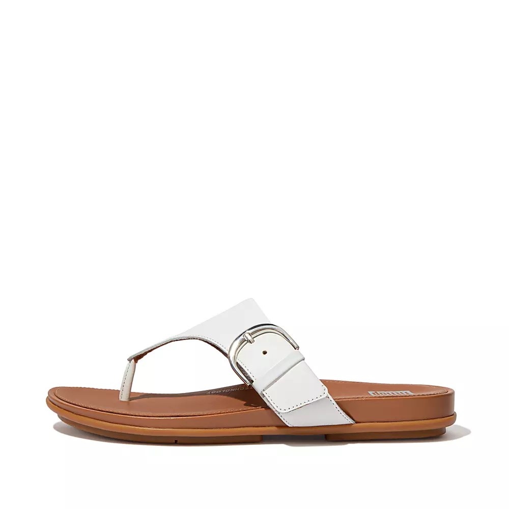 White Women\'s Fitflop GRACIE Buckle Leather Toe-Post Sandals | NZ.12NUM