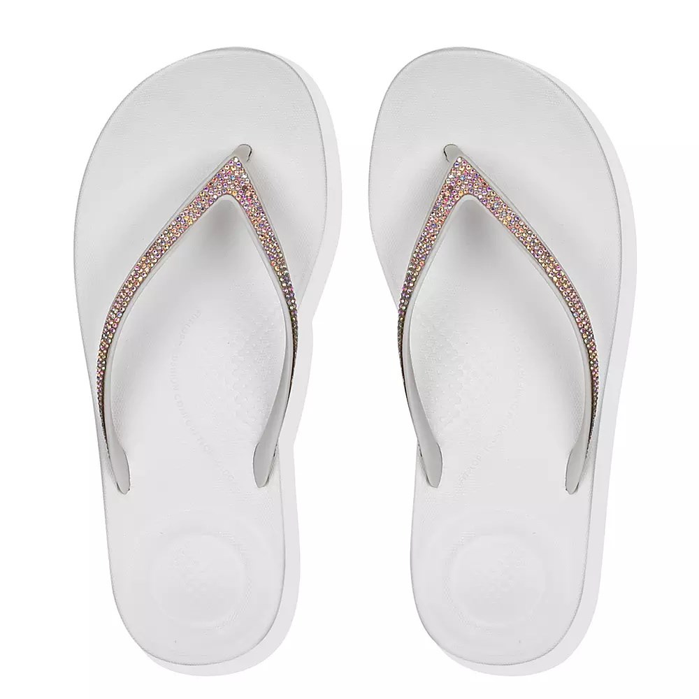 White Women's Fitflop IQUSHION Sparkle Ergonomic Flip Flops | NZ.97GUR