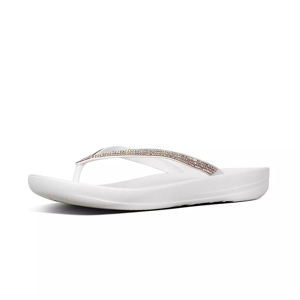 White Women's Fitflop IQUSHION Sparkle Ergonomic Flip Flops | NZ.97GUR