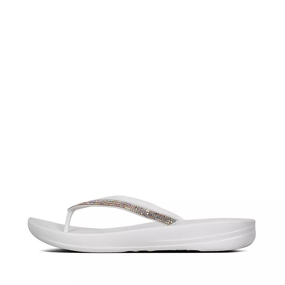 White Women\'s Fitflop IQUSHION Sparkle Ergonomic Flip Flops | NZ.97GUR