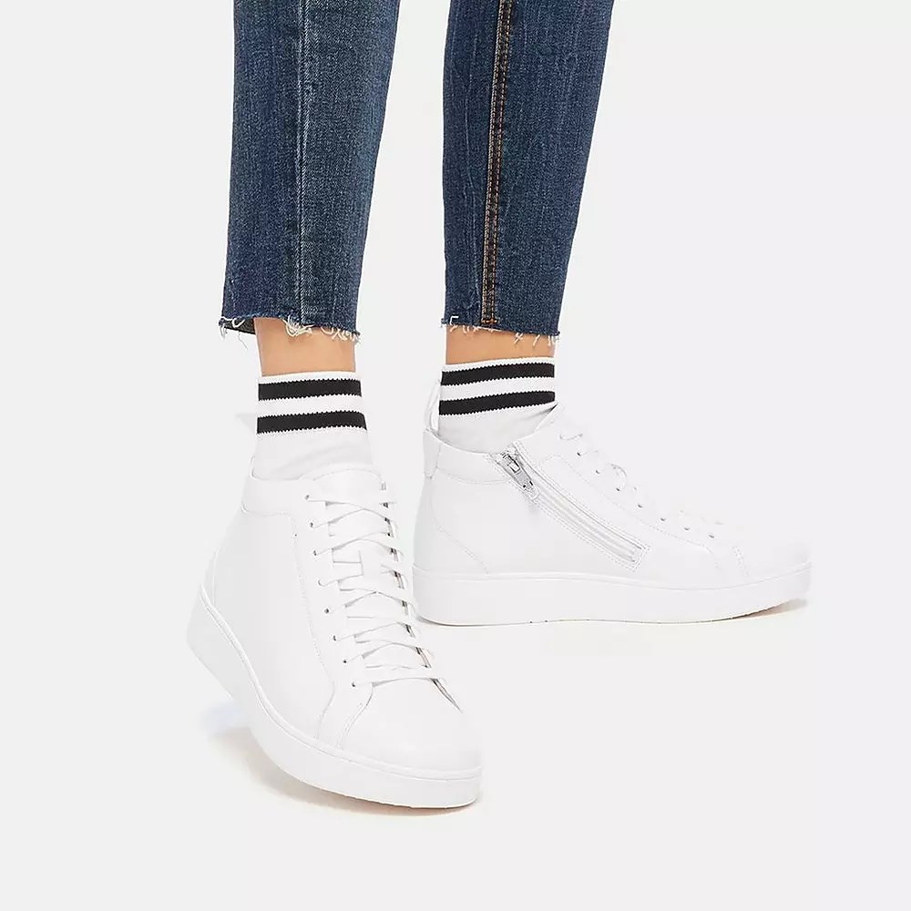 White Women's Fitflop RALLY Leather High Top Sneakers | NZ.03PYI