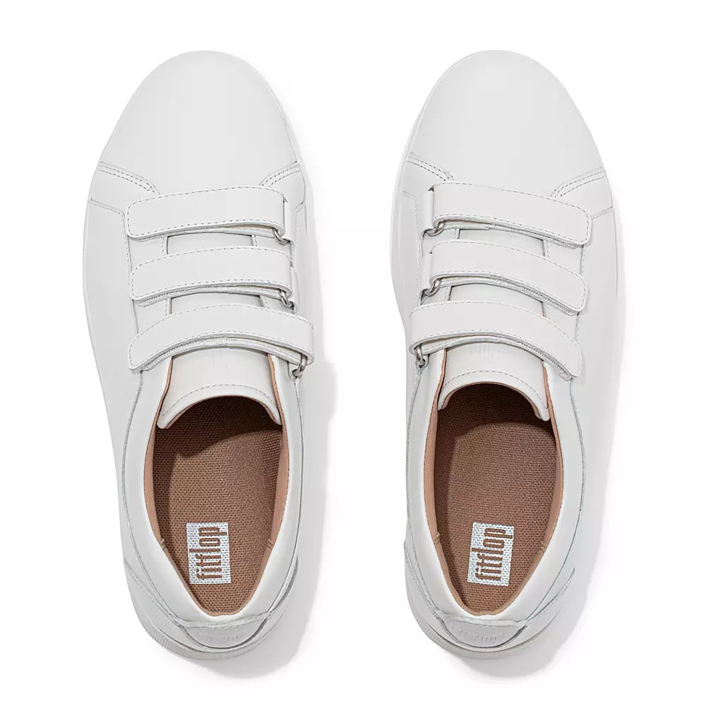 White Women's Fitflop RALLY Strap Leather Sneakers | NZ.06YFJ