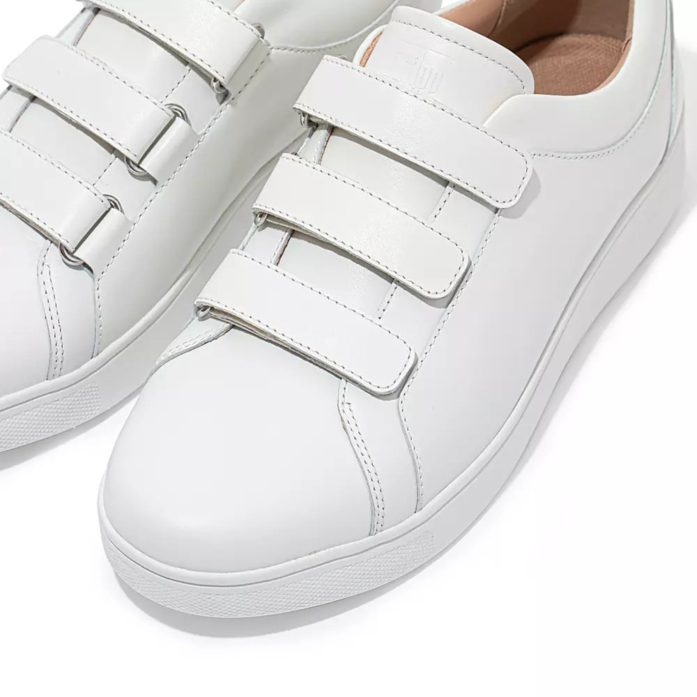 White Women's Fitflop RALLY Strap Leather Sneakers | NZ.06YFJ