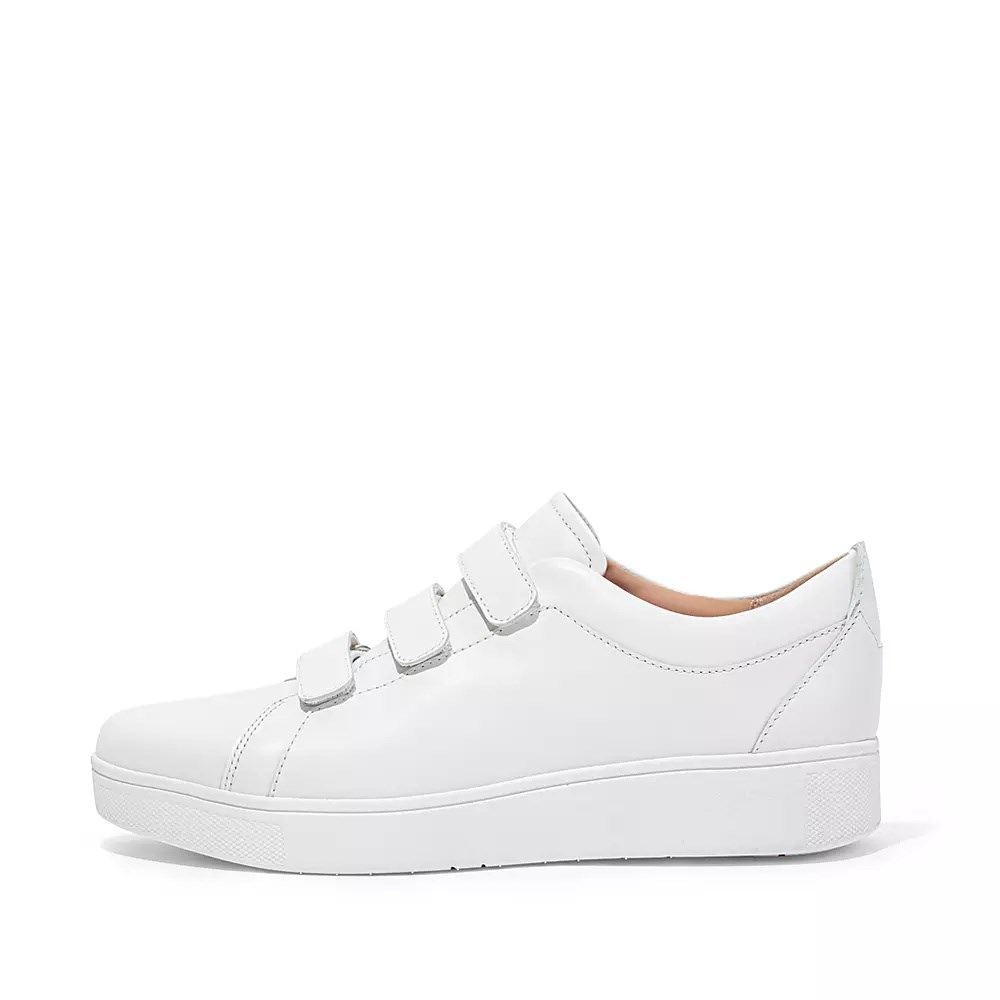 White Women\'s Fitflop RALLY Strap Leather Sneakers | NZ.06YFJ